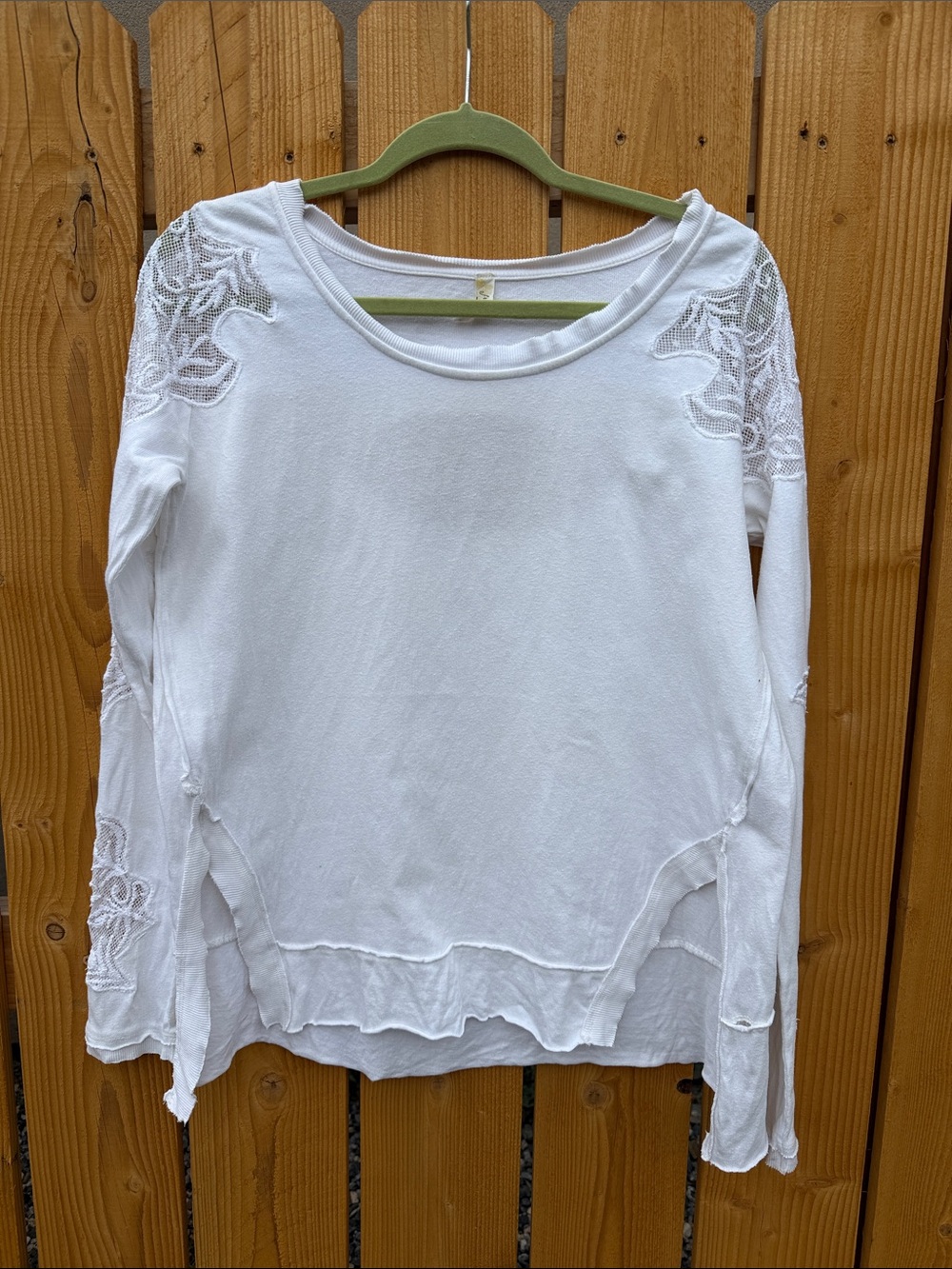 Free People White Long-Sleeve Lace Shoulder Top